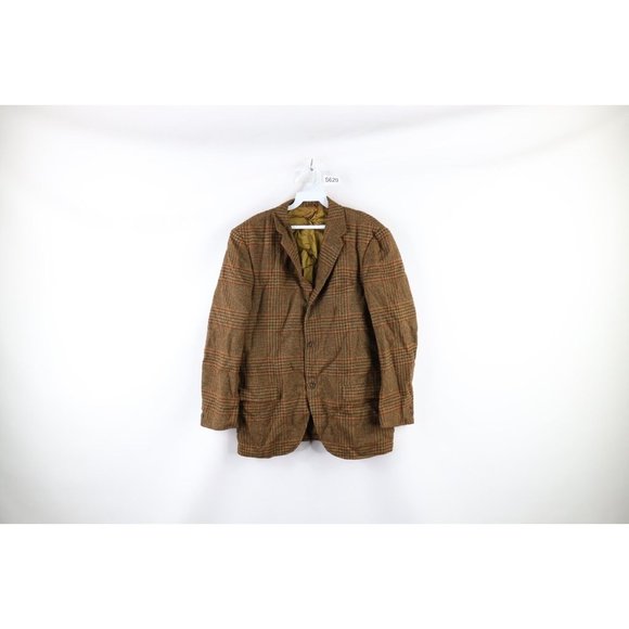 Vintage 50s Streetwear 42R Wool Tweed 3 Button Suit Coat Jacket USA Houndstooth
